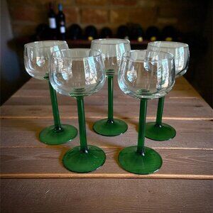 VTG Luminarc French Green Stemmed Wine Glasses Set 5 Goblets Made in France